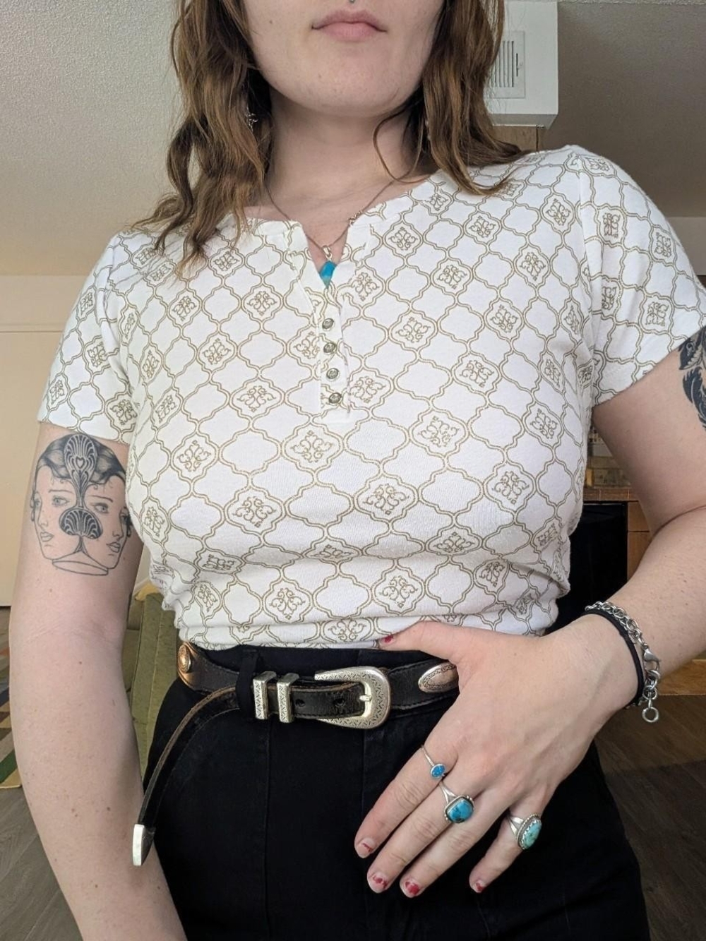 Vintage Cream And Gold Patterned Top